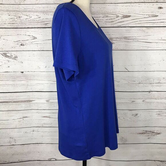 Karen Scott 0X-Large Top Scoop Neck Short Sleeve Stretch Blue Solid Womens New - Picture 2 of 6
